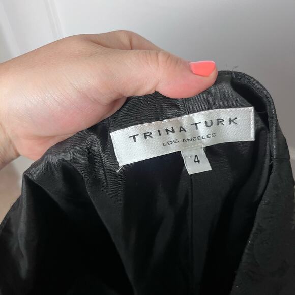 Vintage Trina Turk Black Silk Blend Cropped Wide Leg Jacquard Pants Size 4 - Picture 5 of 6